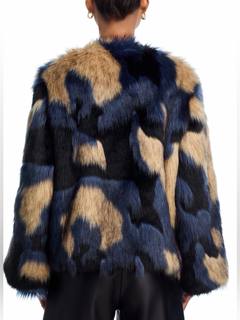 FARM Rio Navy Blue and Tan Faux Fur Coat - Picture 4 of 7